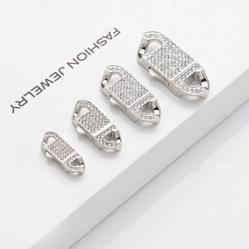 1PCS Stainless Steel Cuban Link Clasp Paved Zircon Lock Shape Bracelet Necklace Connector Buckle for DIY Jewelry Making