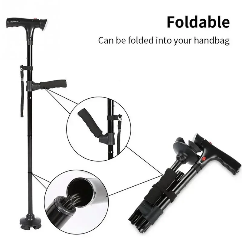 Collapsible Telescopic Folding Cane Elder Cane LED With Alarm Walking Trusty Sticks Elder Crutches for Mothers the Elder Fathers