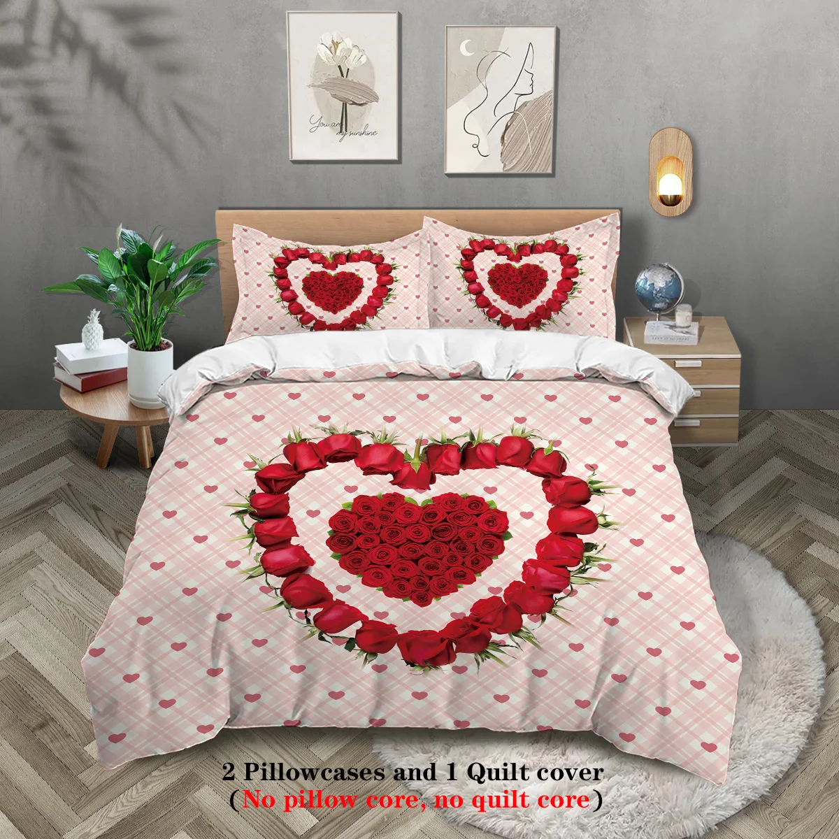 

Skin - Friendly Romantic Love Rose 3 - Piece Bedding Set️ Duvet Cover + 2 Pillowcases, Ideal for Wedding/Bedroom