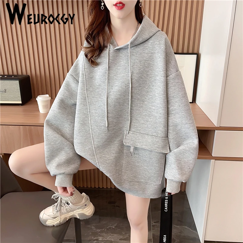 Women's Hoodie New Style 2024 Autumn Winter Versatile Medium Long Style Personalized Long Sleeved Hooded Sweatshirt Fashion