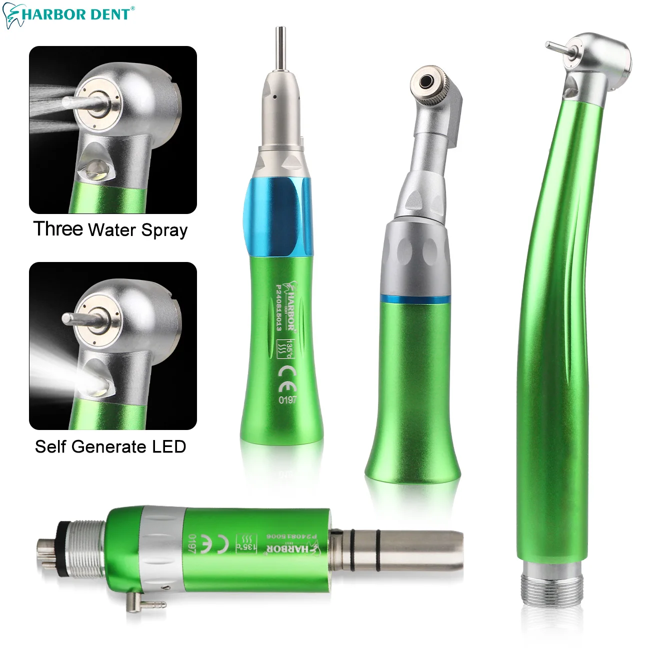 

1PC Dental High Low Speed Handpiece Push Button Straight Contra Angle Air Turbine 2/4 Holes Green Dentistry Tools