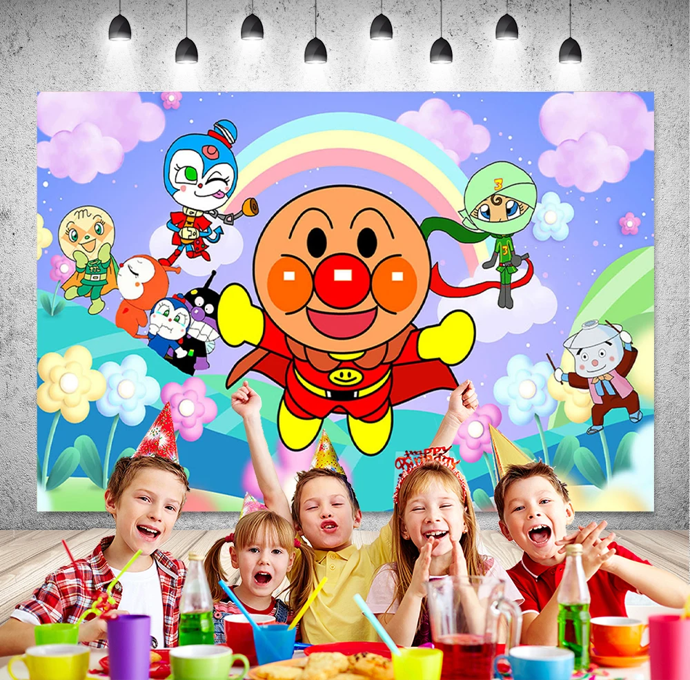 

DIXSG Anpanman Banner Background Kids 1st Birthday Bread Superman Baby Shower Photography Backdrop Rainbow Photo Studio Props