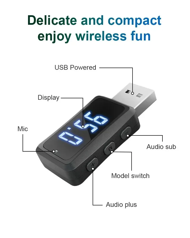 USB Bluetooth 5.3 Adapter FM Transmitter Receiver for Car  Handsfree Call Mini USB Power Auto Wireless Audio For PC Mouse FM02