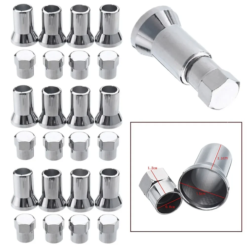 12Pcs/set TR413 Chrome Car Tire Wheel Tyre Valve Stem Hex Caps Case W/ Sleeve Cover For Automobiles Motorcycles Trucks Bikes NEW