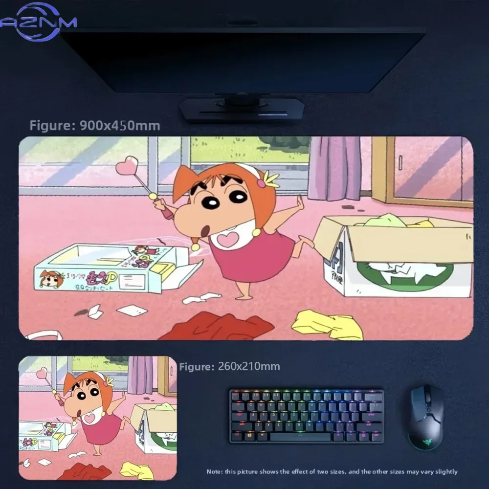 Anime Crayon Shin-chan Dress Up Pink Room Large Mousepad Rubber Non-Slip Gaming Desk Mat Keyboard Pad for Home Office Decor