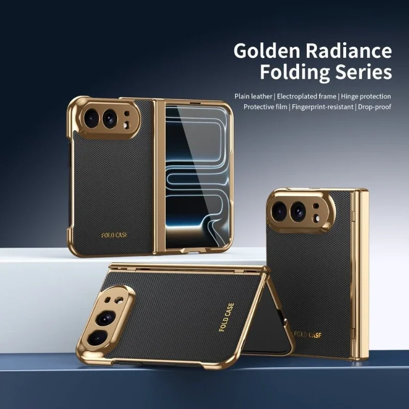 Magnetic Hinge Full Protection Plain Leather Case For iPhone Duo 18 Duo Fold Phone Cover With Tempered Glass Scratch Resistant