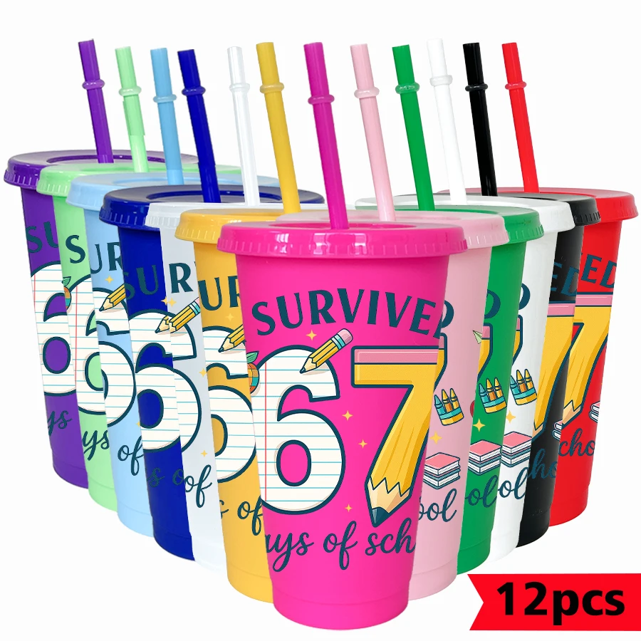 

12Pcs/pack pencils 67 patterns 26oz colorful plastic tumbler birthday party drinking utensils homecoming water cup