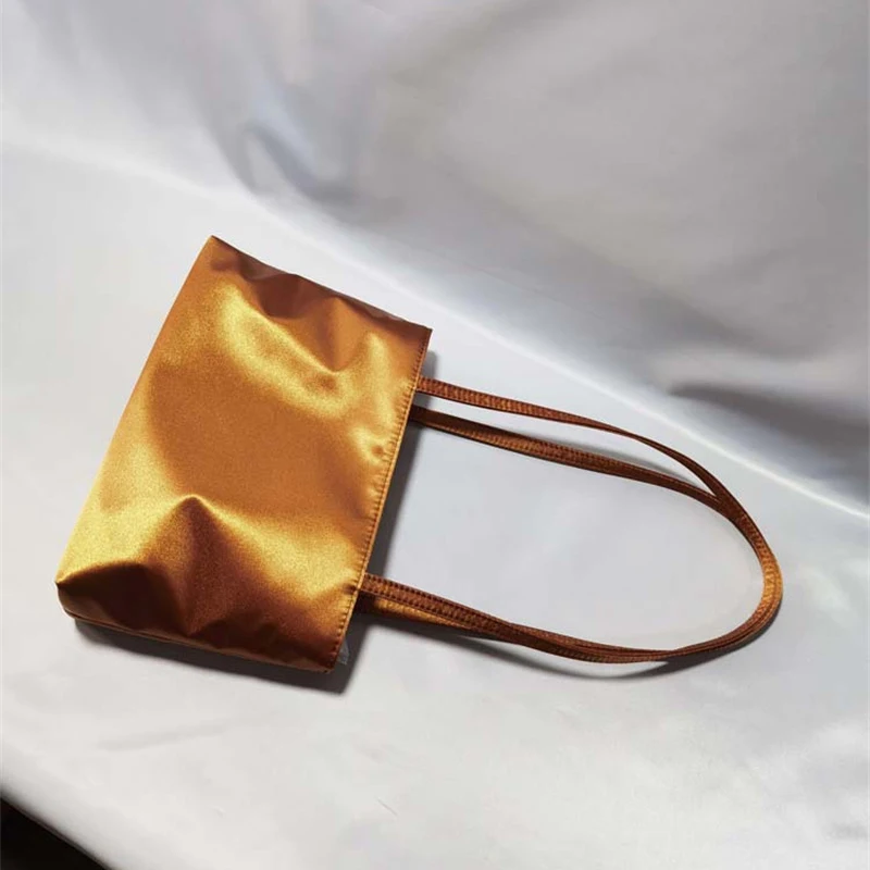 New Luxury Silk Satin Shoulder Bags for Women,Fashion Designer Square Underarm Bag Commuter Bag Contrasting Color Macaron Totes
