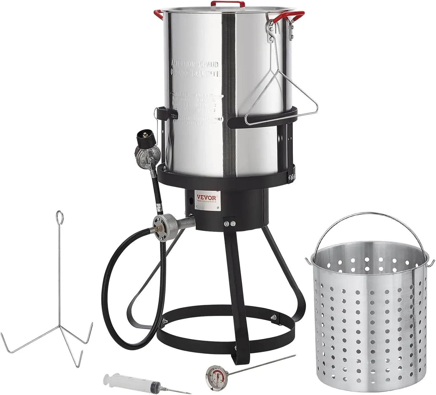 Seafood Boiling Kit & Turkey Fryer, 30-qt Boiler Steamer Cooker Set, Outdoor Aluminum Frying Pot, 54,000 BTU Burner Propane Gas