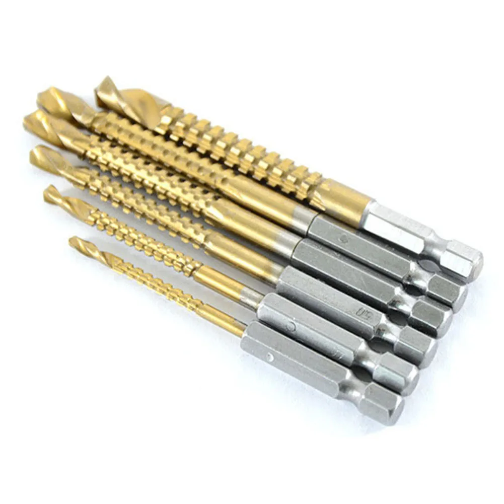 Hex Shank Metal Titanium Auger Punch Tools, Hss Multifuncional para Broca Elétrica de Mão, Broca, 3mm, 4mm, 5mm, 6mm, 6.5mm, 8mm, 1Pc