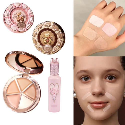 Flower Knows Sweetie Bear Paleta Corrector 4 Colores Larga Duración Alta Cobertura Textura Cremosa Resistente Al Agua Maquillaje