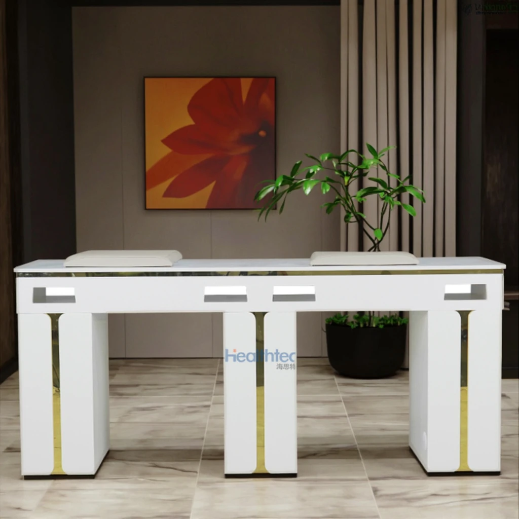 

White Nail Salon Furniture Modern Nail Table Manicure Double Desk for Sale