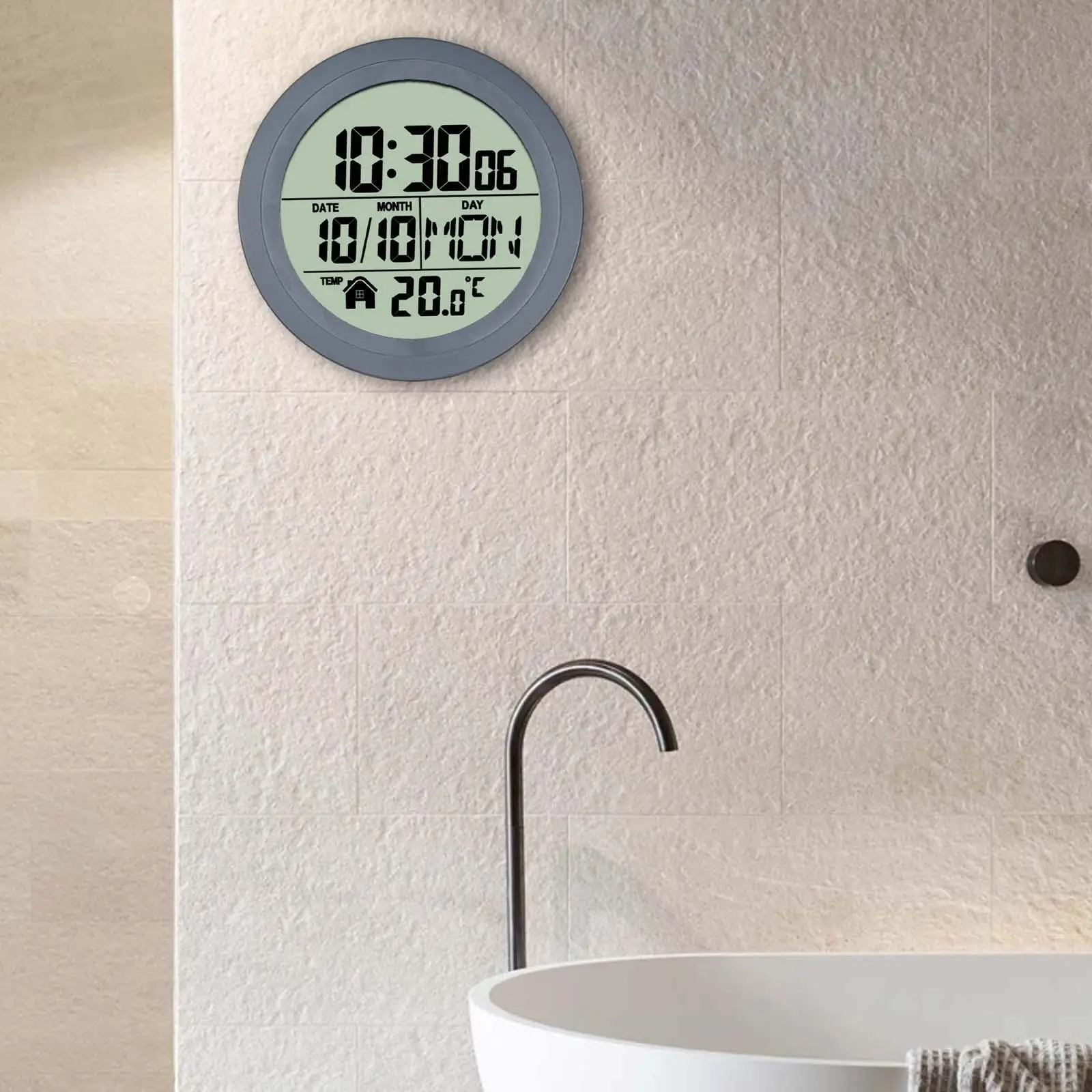 

Digital Bathroom Clock Waterproof Suction Cup Large LCD Kitchen Wall Clock with Calendar for Living Room