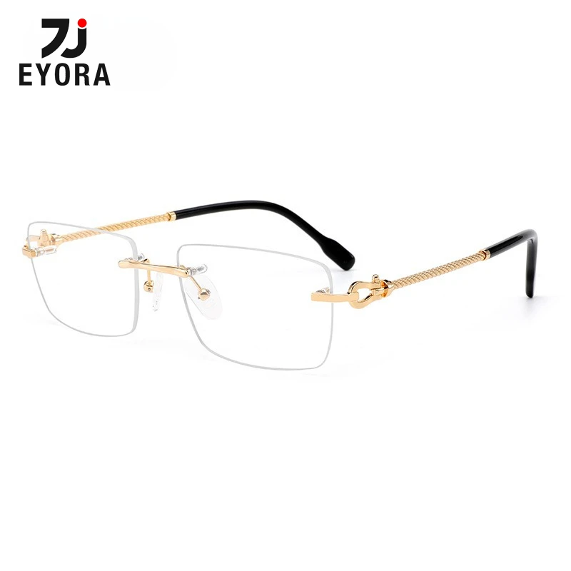 

EYORA Pure Titanium Rimless Square Business Reading Glasses Anti Blue Ray Photochromic Glasses Optical Lenses with Prescription