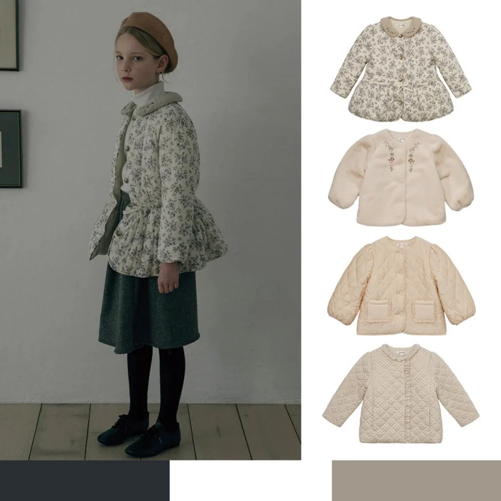 

Autumn Winter Girls Long Sleeve Cotton Coat Thickened Embroidered Outfit Children's Warm Clothing Cotton Outerwear for Kids