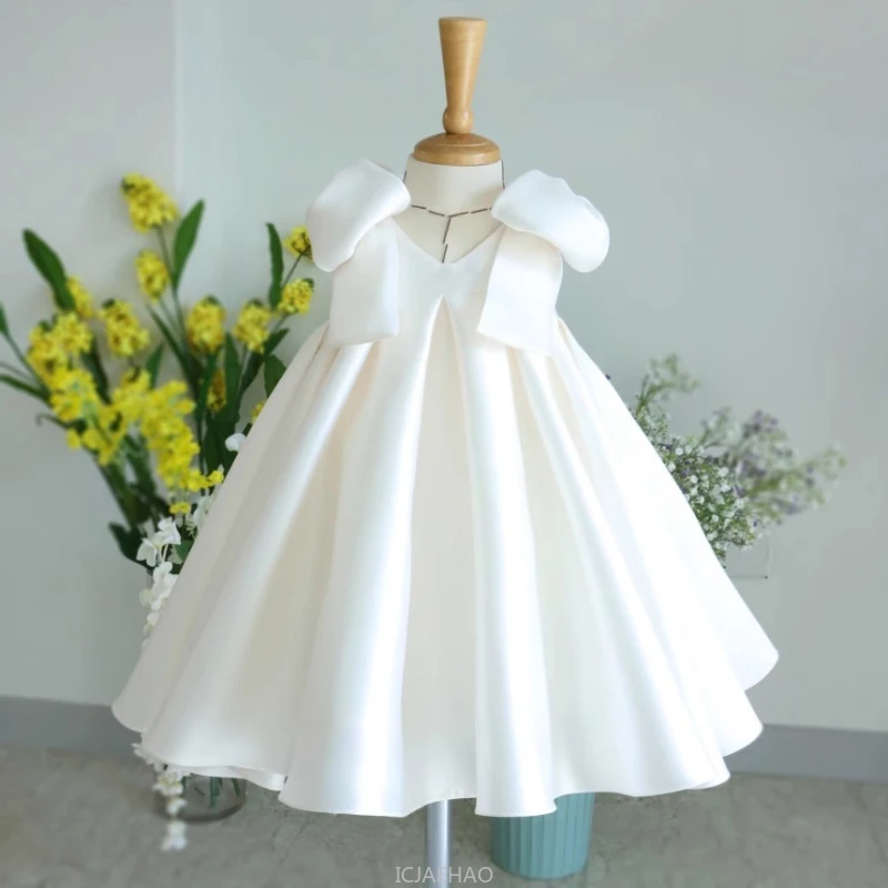 Teen Girl Clothes 2026 White Girls Host Dress Children Gown Costume Kids Summer Performance Outfit Birthday Party Princess Tutu image 2