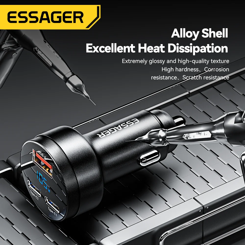 Essager USB C Car Charger 105W Quick Charge PD3.0 QC4.0 3.0 SCP PPS USB Type C Fast Charging For iPhone 15 14 13 Samsung Xiaomi