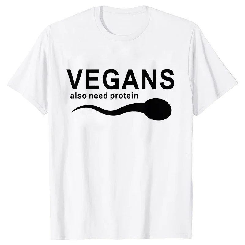 Funny Vegans Men\'s Clothing Also Need Protein Slogan Letter T Shirts Men Graphic Print Vegetable Vegetarianism Harajuku T-shirt