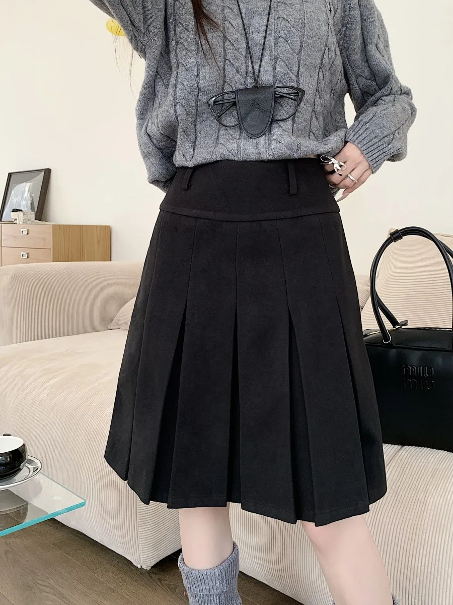 plus Size Woolen A-Line Skirt Women's Autumn Winter Thickened Slimming Hip Covering High Waist Midi Half Body Skirt
