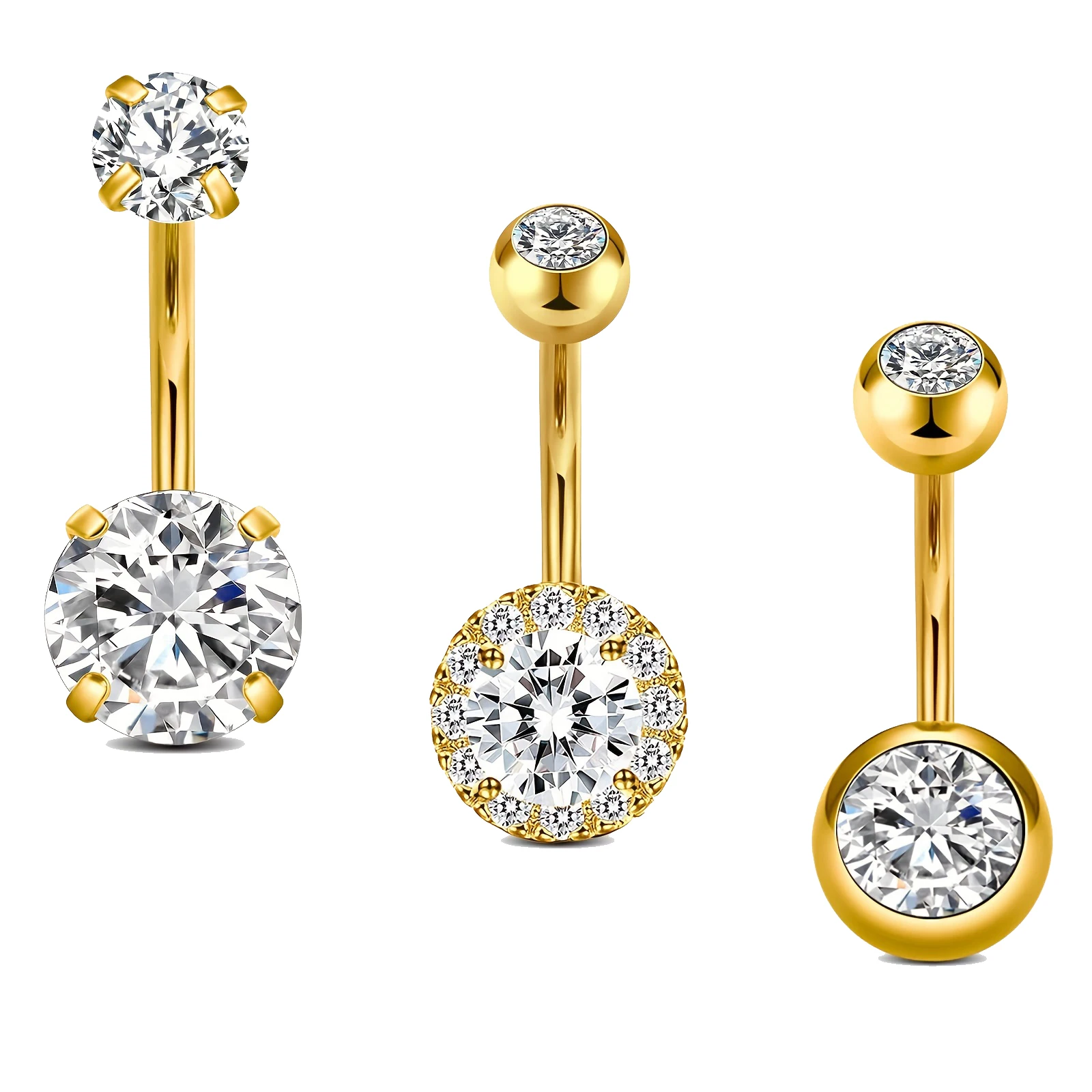 3pcs 14G Stainless Steel Belly Button Rings for Women Belly Piercing Synthetic Zirconia Inlaid
