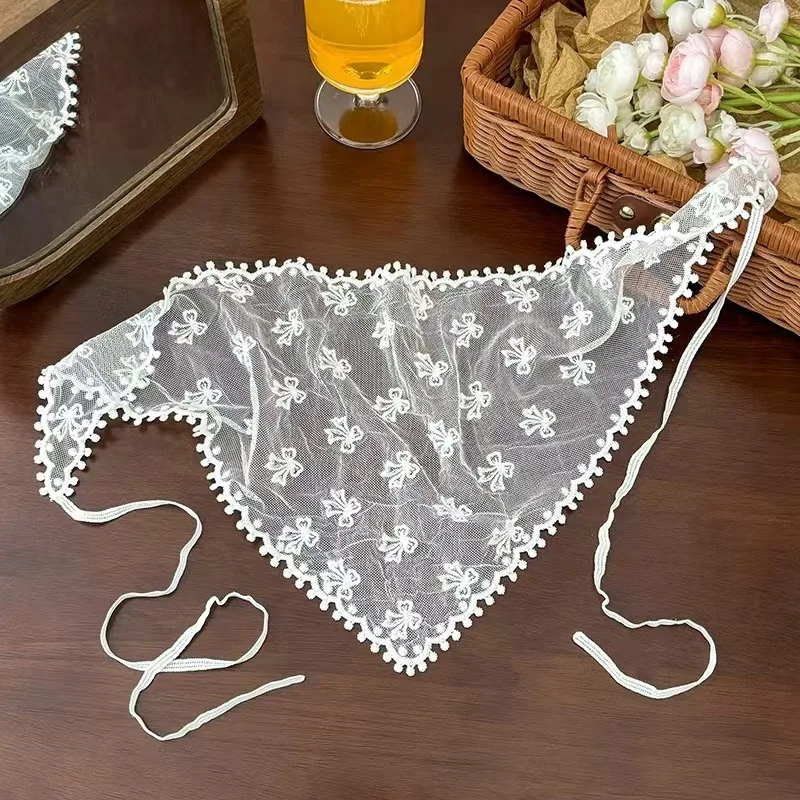 Triangle Head Wrap White Lace Flower Vintage Bandana for Women Beach Vacation Accessory Premium Lightweight Breathable Elegant