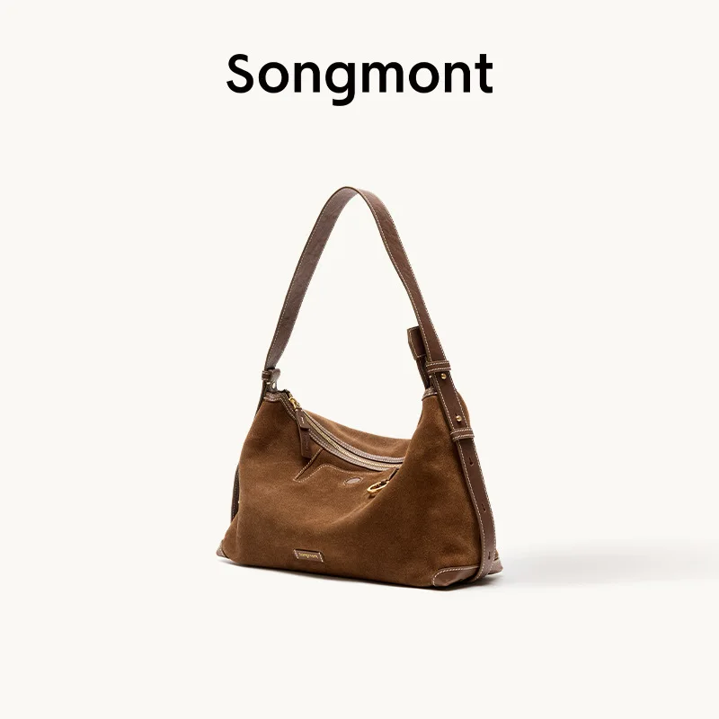 Songmont Trace Collection Lightweight Hobo Bag Suede Underarm Commuter Bag Dumpling-Shaped Designer Crossbody