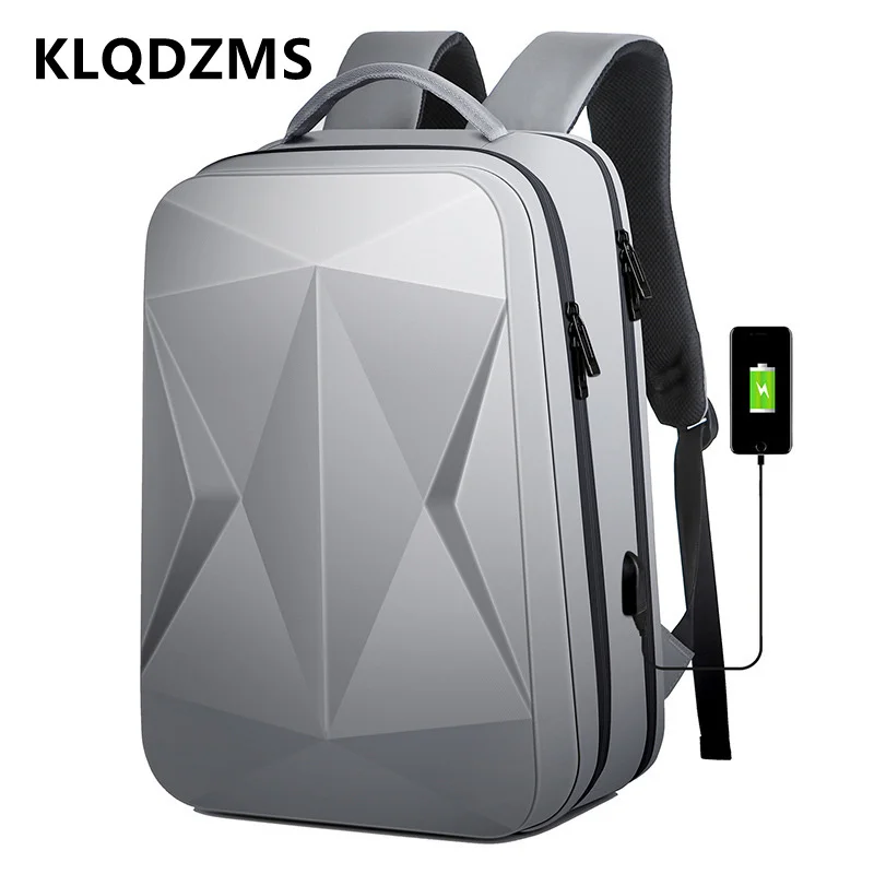 KLQDZMS PC Hard Shell Backpack Men's Waterproof Large Capacity Shoulder Bag Students Laptop Schoolbag USB Charging Travel Bag