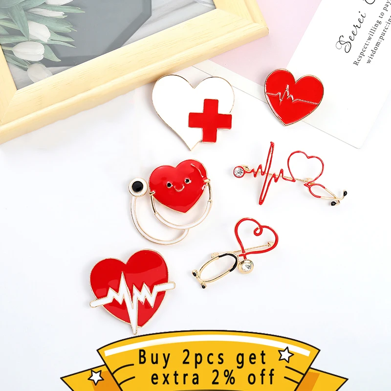 Custom Electrocardiogram Medical Enamel Pins Heartbeat Stethoscope Brooches Lapel Badge Bag Jewelry Gifts For Doctors And Nurses