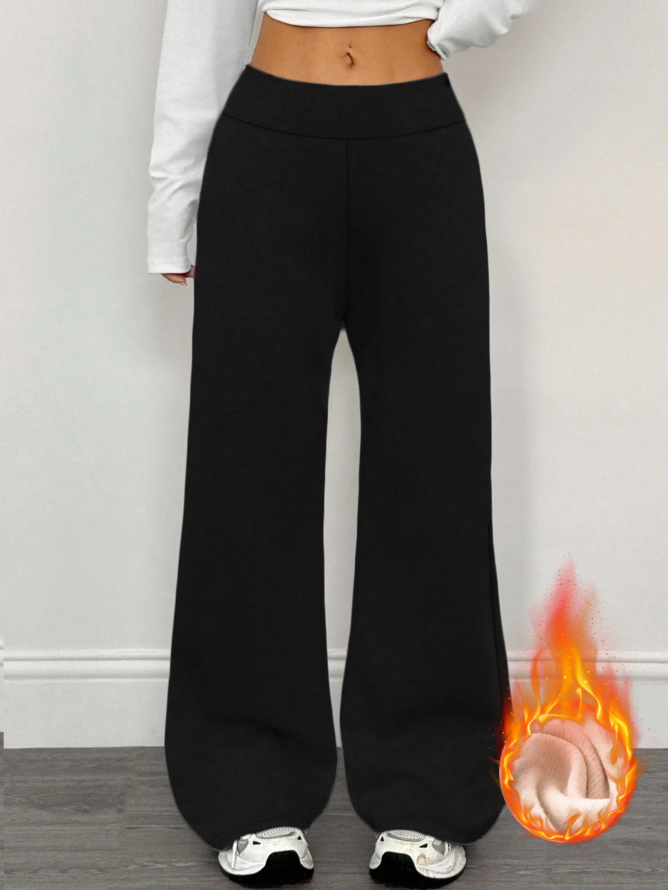 Winter-Damen-Hose mit Fleece-Futter, warme Hose, hohe Taille, weites Bein, verdickt, lässig, locker, bequem, für den täglichen Gebrauch