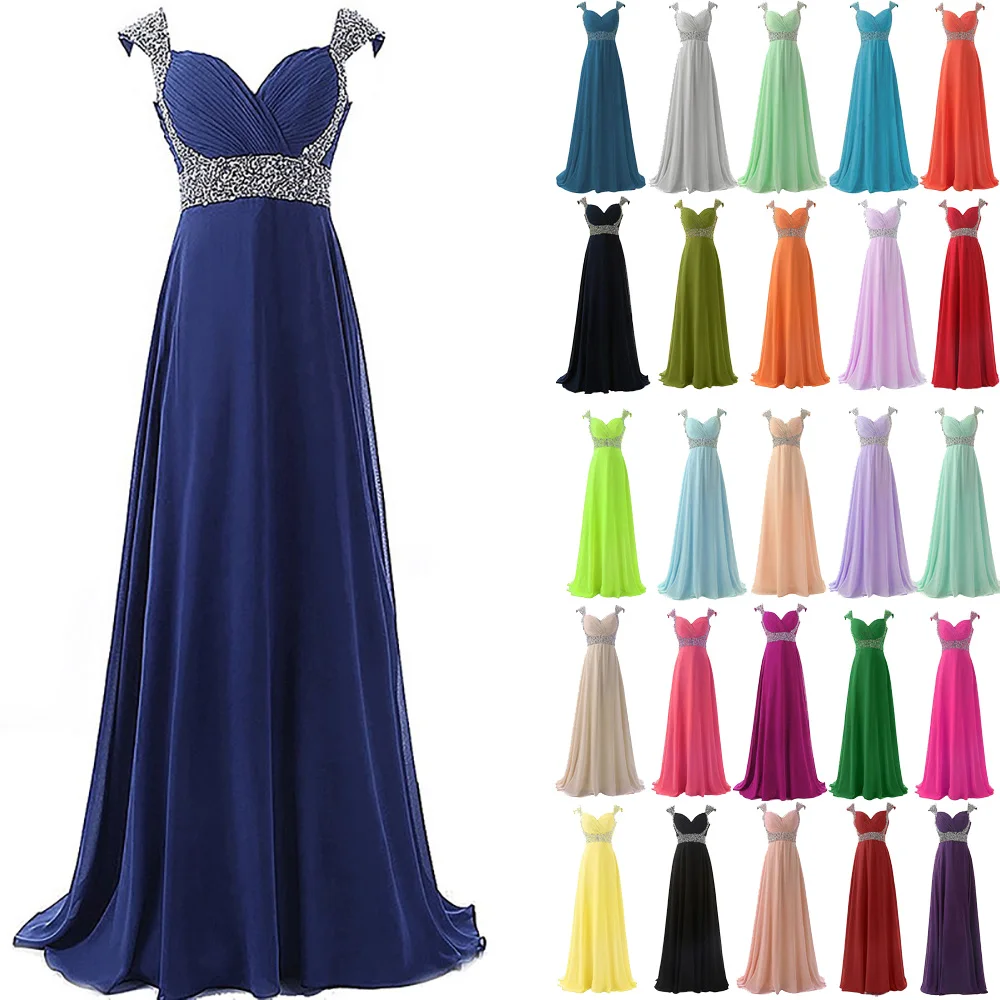 A Line Chiffon Elegant Off Shoulder Cheap Beading Crystals Cap Sleeve Bridesmaid Dresses Wedding Party Evening Prom Lace Up Back