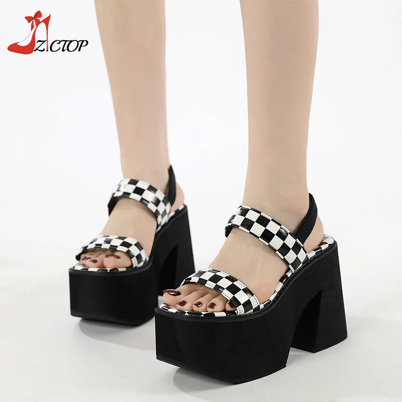 Summer Sandals for Women Platform Chunky High Heels Shoes Elastic Band Fashion Leisure Goth Sandals 2024 New Big Size 42 43