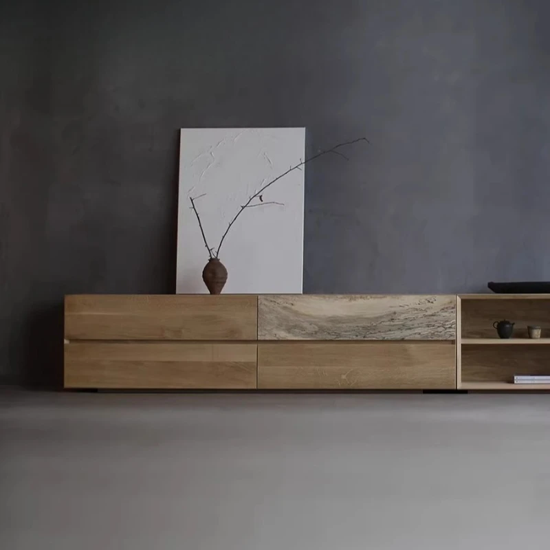 

Minimalist Nordic Japanese style, living room white oak solid wood log TV cabinet floor cabinet