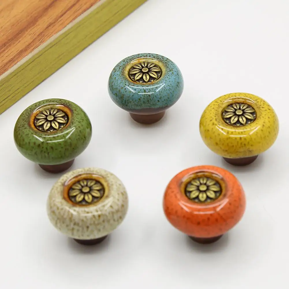 Pastoral Ceramic Pumpkin cabinet handle Painted Classical Handle Chest of Drawers Wardrobe Door Single Hole Handle