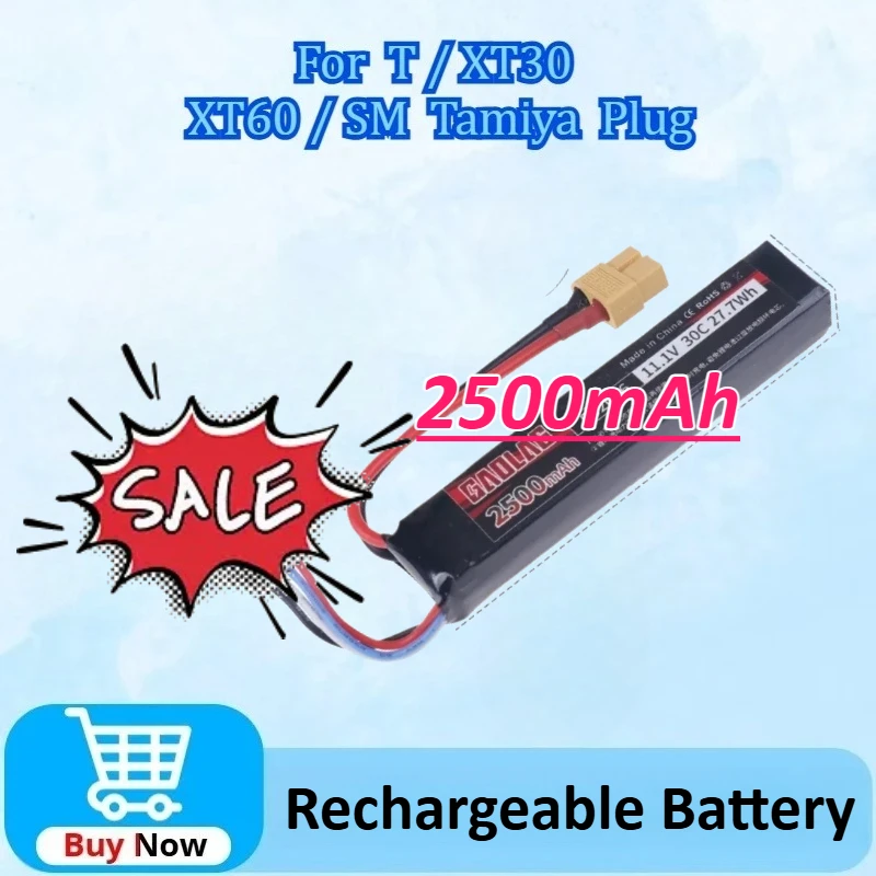 

New 502096 3S 30C 11.1V 2500mAh Lipo Battery for Airsoft BB Air Pistol Electric Toys Guns Parts for Water Gun Airsoft T Plug