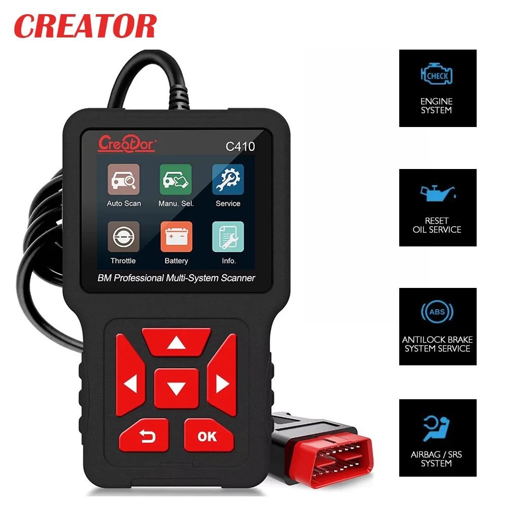 

Creator C410 OBD2 Scanner Code Reader for BMW ,Mini Cooper, Professional Scan Tool Multi-Systems Diagnostic Scan Tool with ABS