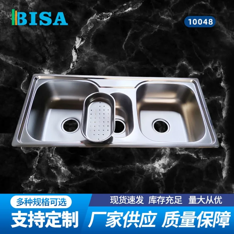 wholesale-with-trash-can-on-stage-stainless-steel-double-basin-sink-10048-stainless-steel-sink-double-sink