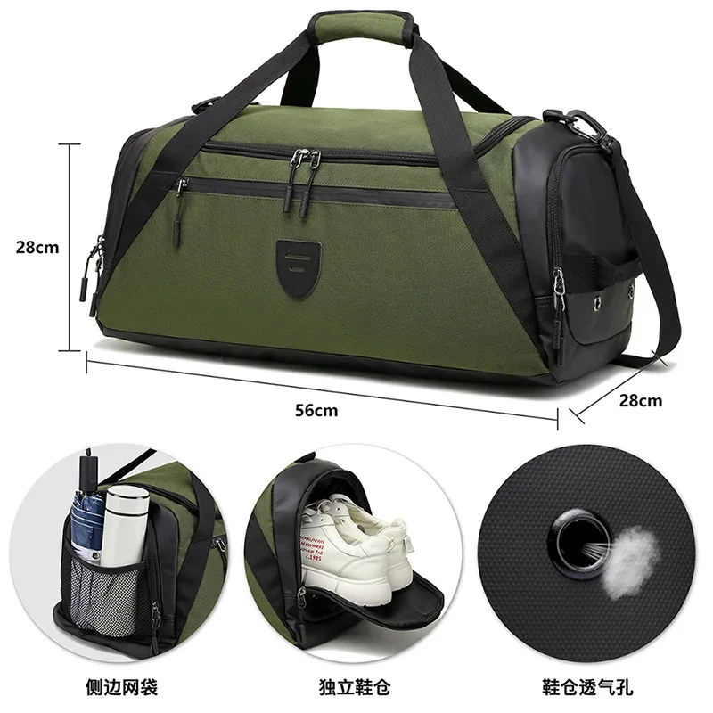 Mala masculina de viagem de fim de semana, mochila de duffle, bolsa de ginástica esportiva Boston, verde cáqui cinza, preta, grande bolsa de mão,