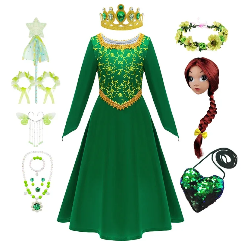 

Kids Fiona Cosplay Costume Fiona Princess Printing Dress Girl Green Party Outfit Childrens Halloween Carnival Disguise Clothes