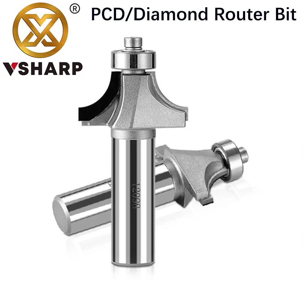 Vsharp Diamond Round Corner Router Bit PCD 2 Flutes R Chamfering Milling Cutter Wood MDF HPL Cutting Smoothly No Burr Longlife