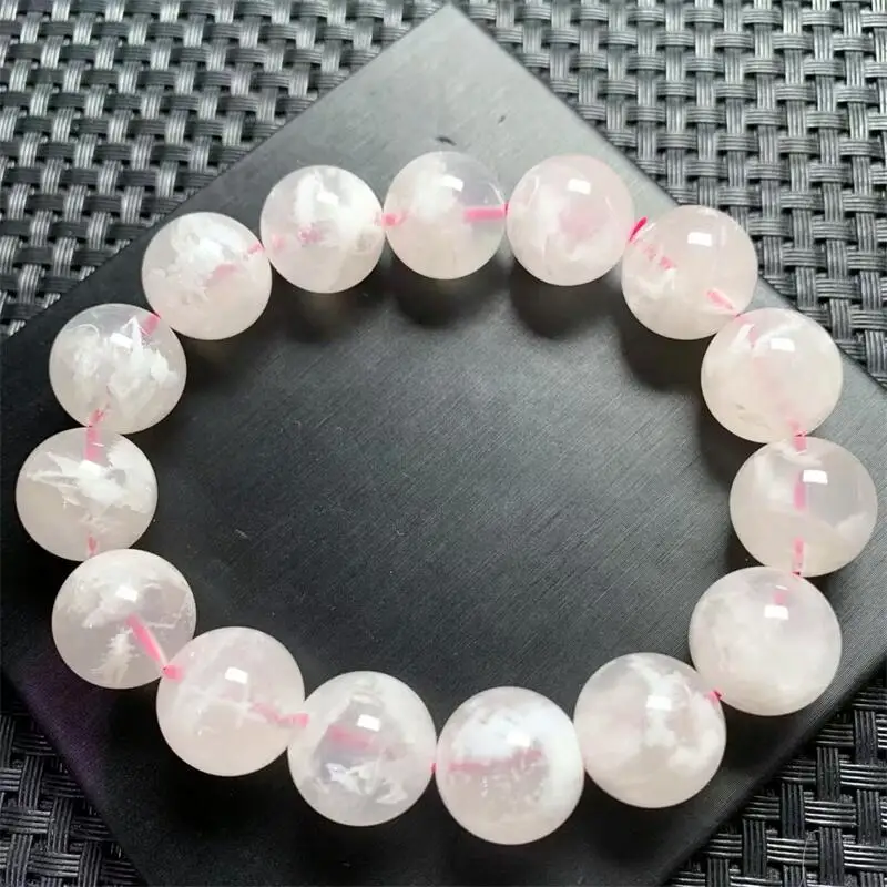 14MM Natural Pink Snowflake Garden Quartz Bracelet Colorful Gemstone Strings Fashion Beautifully Jewelry For Men Women Gift 1PCS