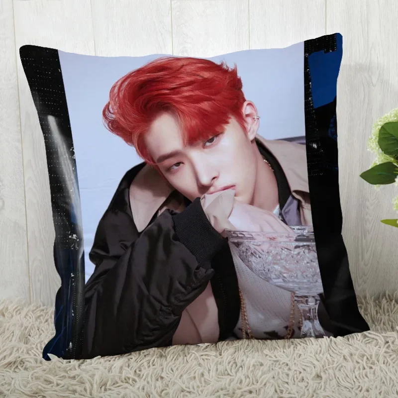 Custom Ateez Mingi KPOP Square Pillowcase Custom Zippered Pillow Cover Case 40x40,45x45cm