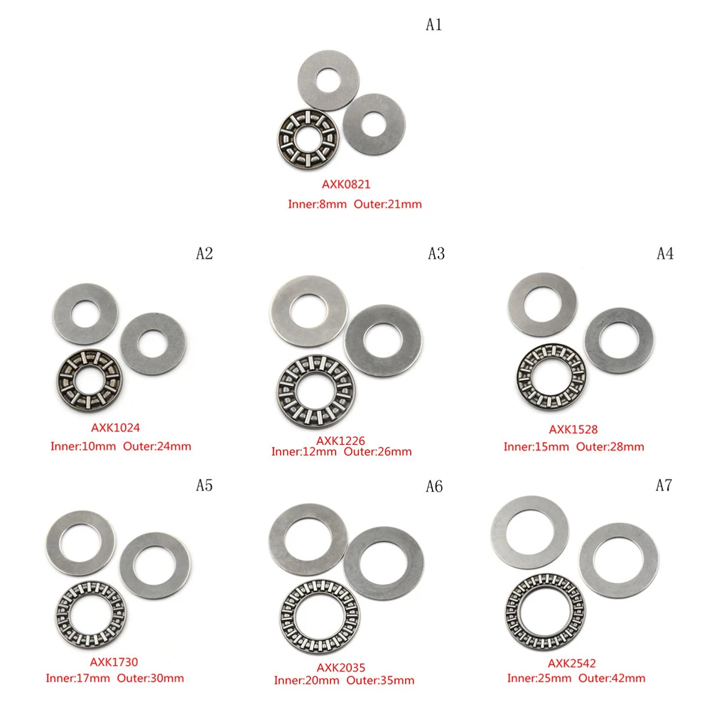 1PC Plane Thrust Needle Roller Bearings With Two Washers AXK0821 AXK1024 AXK1226 AXK1528 AXK1730 AXK2035 AXK2542