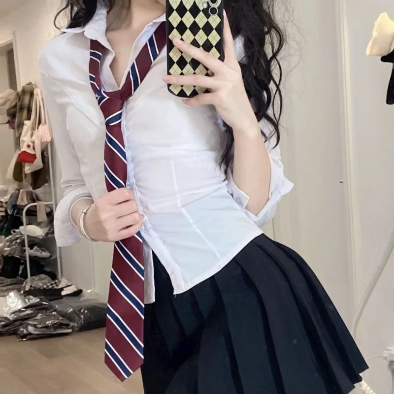 White Shirts Women Jk Long Sleeve Students Preppy Slim Chic All-match Sexy Hot Design Spring Summer Tops Female Elegant Charming