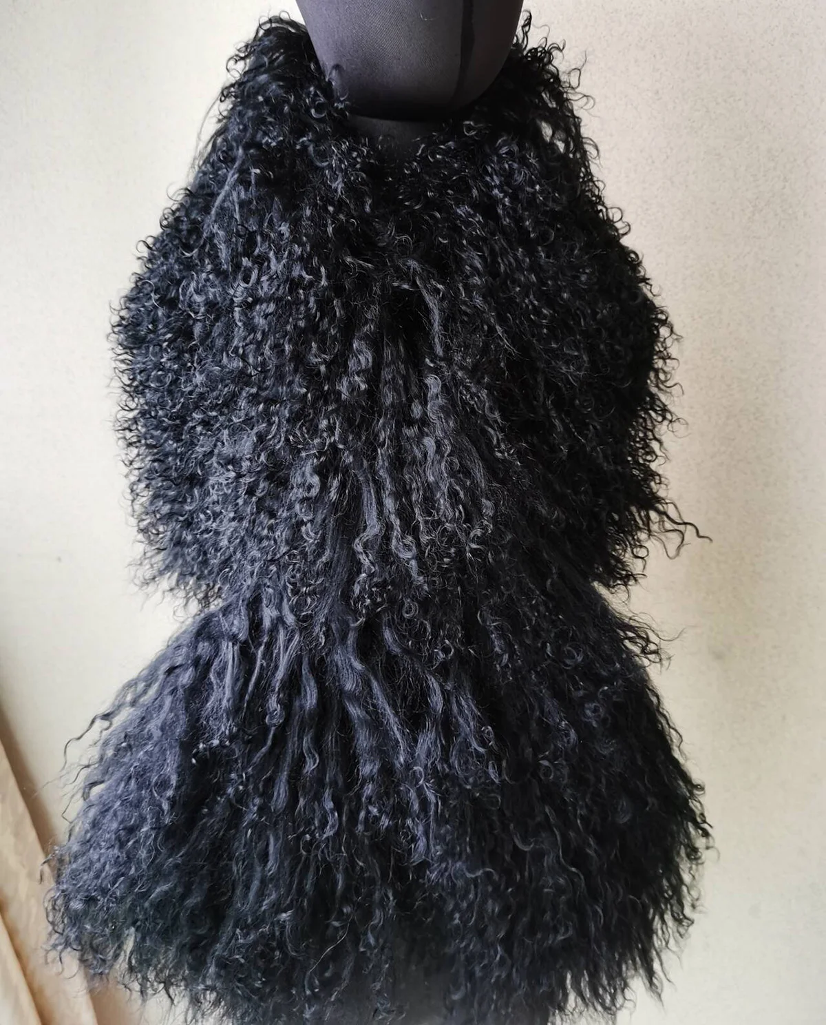 Real Mongolian Lamb Fur long  Scarf  Double Sides   Winter Warm Shawl Wraps  BLACK