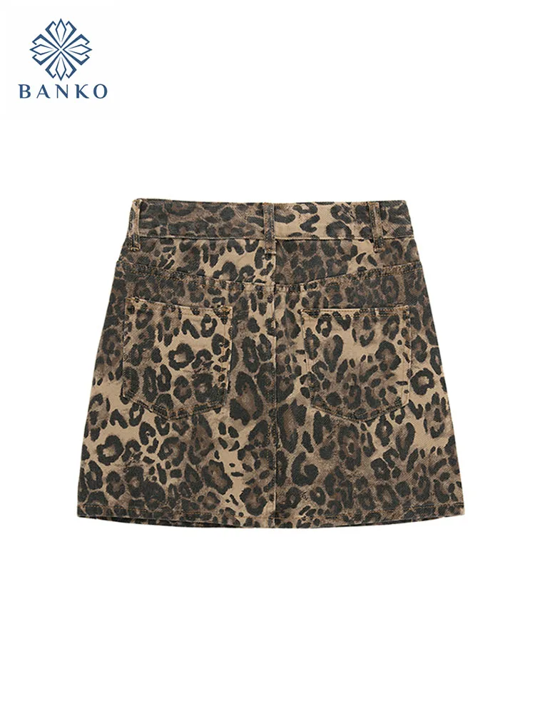 High Quality Camel Leopard Skirt Daily Women New Design Vintage Classical Cozy A-Line Skirt 2024 Spring Summer American Retro