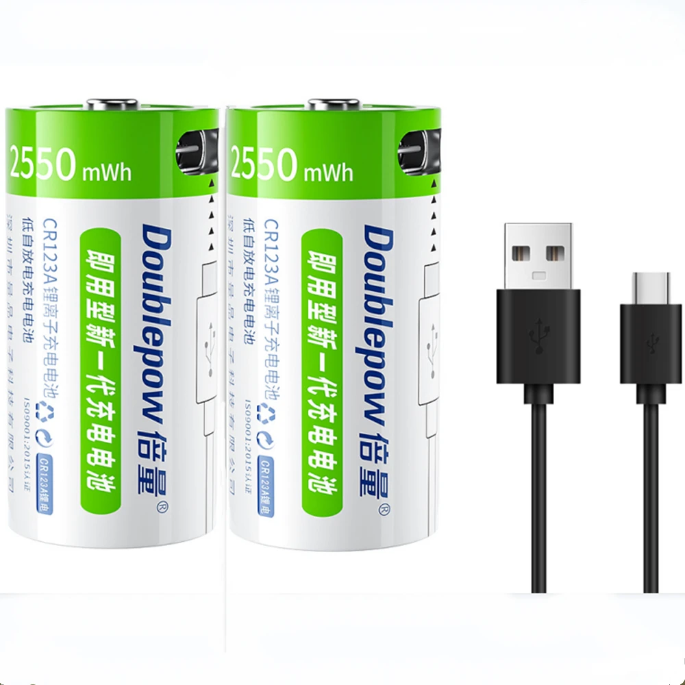 

12PCS 2550mWh CR123A rechargeable lithium battery 3.7V USB lithium battery with type-c charging cable