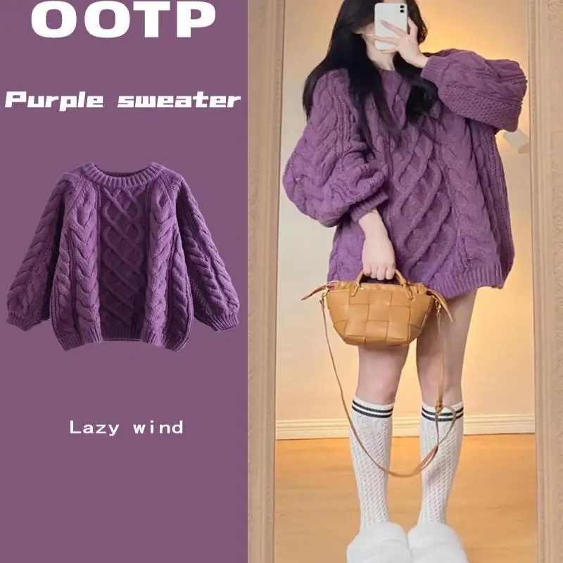 Delikatny sweter dla niskich kobiet, idealny na jesień i zimę 2025, nowy, luksusowy, luźny i swobodny top z okrągłym dekoltem, hit.