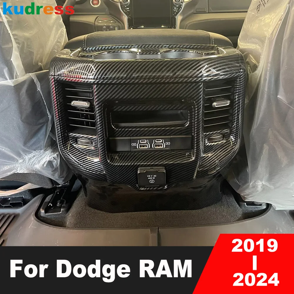 

Внутренние аксессуары для Dodge RAM 2019-2022 2023 2024, подлокотник для автомобиля из углеродного волокна, задний кондиционер, крышка для вентиляционного отверстия, отделка