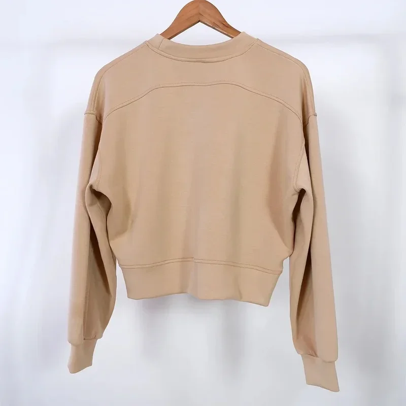 Oversized long sleeve shirt cropped sweatshirt waist length crewneck fit workout top casual wear