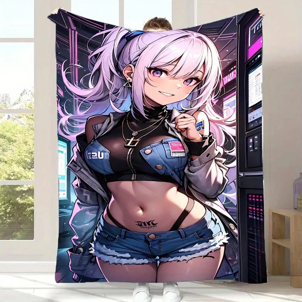 Anime character girl pattern Flannel printed blanket suitable for all seasons suitable for living room office sofa and travel
